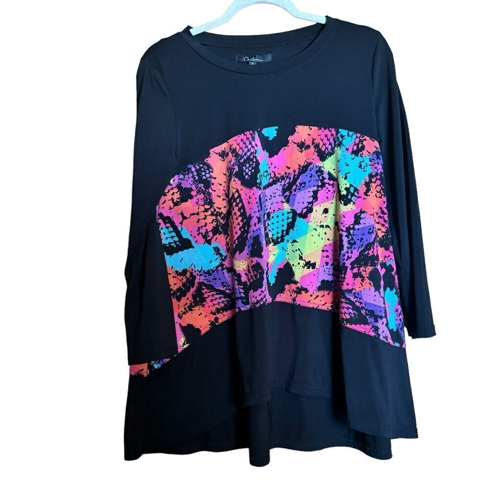 Calessa Tunic Top Womens Small Multicolor Artsy Asymmetrical Flowy Blouse
